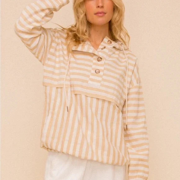 Hem & Thread Tan and White Striped Jacket - Picture 12 of 12